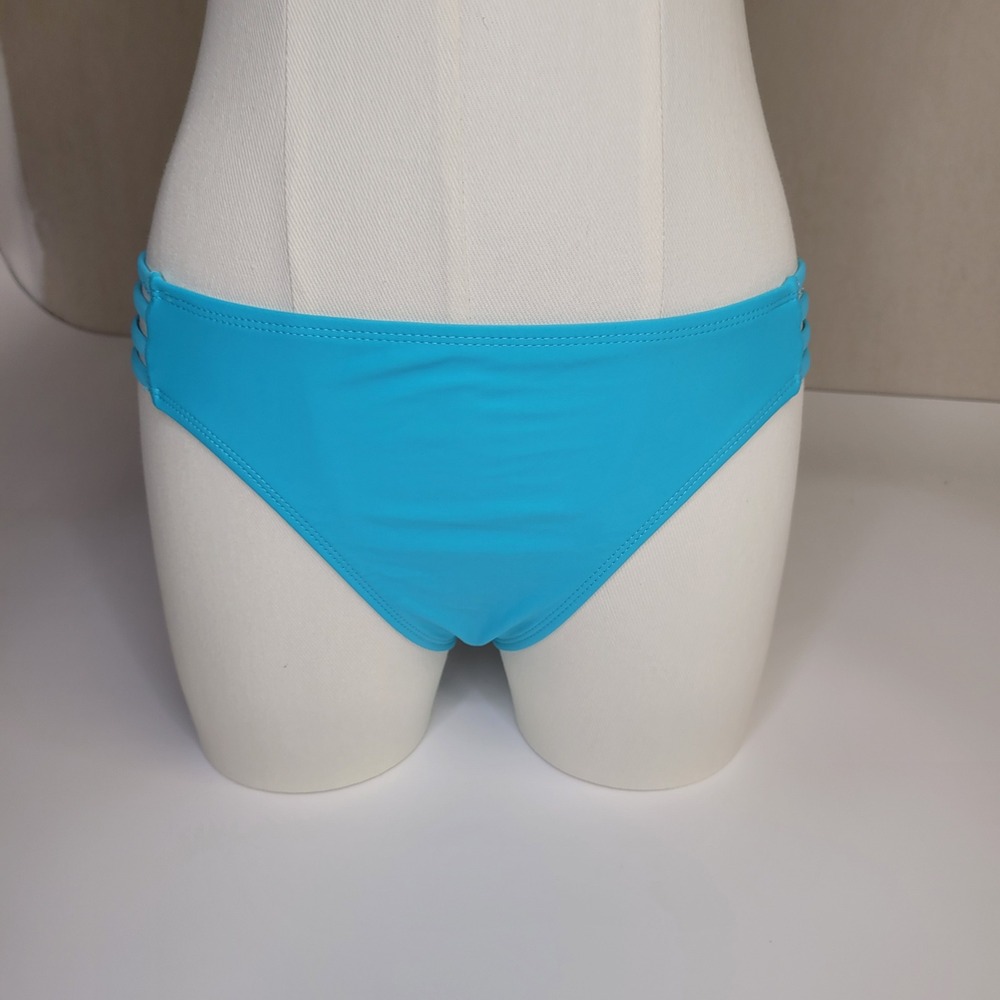 California Waves Turquoise Strappy Scoop Bikini Bottoms Medium Blue NEW - Picture 7 of 11